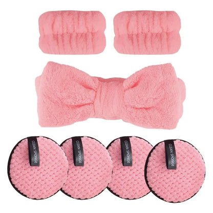 Face Washing Tool Set, 4 Counts Soft Face Washing Makeup Remover Pad & 1 Count Waterproof Head Band & 2 Counts Soft Wristband, Facial Skincare Tool