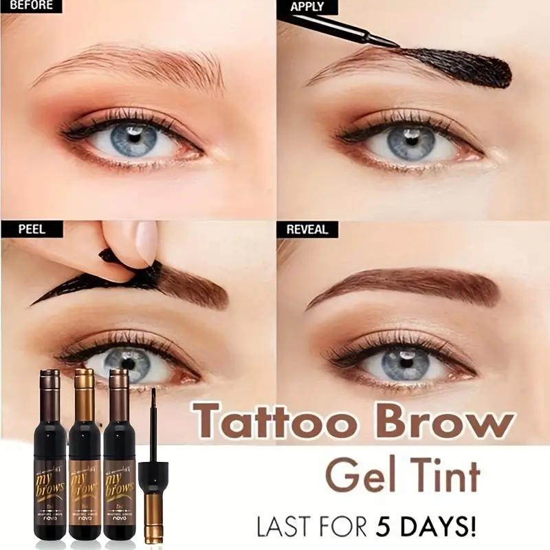 Spring Makeup, 2pcs Red Wine Bottle Eyebrow Tattoo Gel Tinted, Waterproof Natual Tear Off Film Forming Eyebrow Pomade, Long-lasting Eyebrow Dye Cream Eyebrow MAkeup Tool, Makeup Brow Gel Fills and Shapes Brows