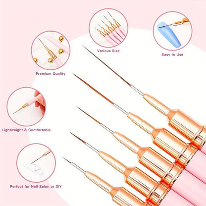 Summer Nail Art Brush Set, 5 Counts Nail Art Brushes for Gel Nail Polish, Nail Art Painting Pen, Nail Art Brush for Nail Art Sizes 4/8/12/20/25mm