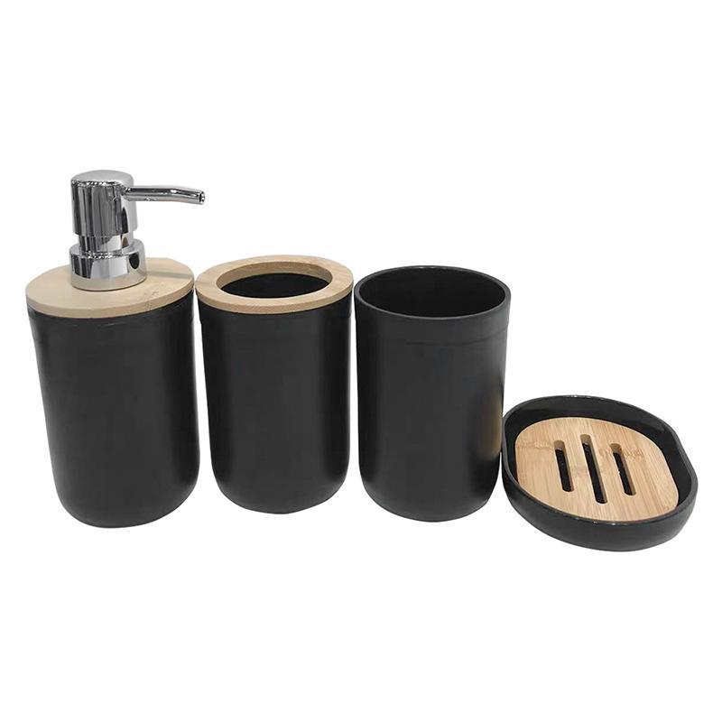 4pcs/set Bamboo Bathroom Set, Soap Dish, Shower Gel Dispenser Bottle, Skincare Tools for Home