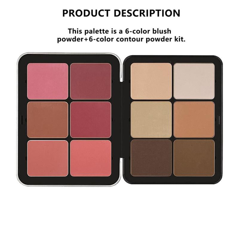 Summer?6-Color Blush Palette & 6-Color Soft Matte Bronzer Powder Palette , Gift Shading Powder Palette, Lightweight Blusher Makeup Palette, Blendable Bronzing Blush Powder