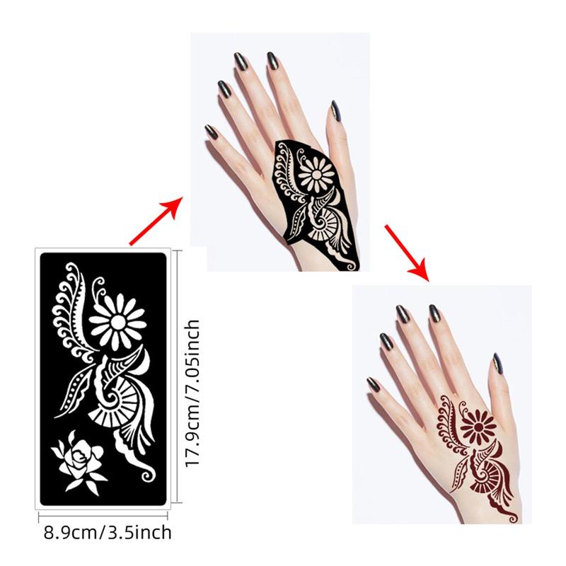 Vintage Floral Pattern Temporary Tattoo Stencil, 9pcs/set Self-adhesive Body Art Tattoos Paint Sticker, Beauty & Personal Care Fake Tattoo