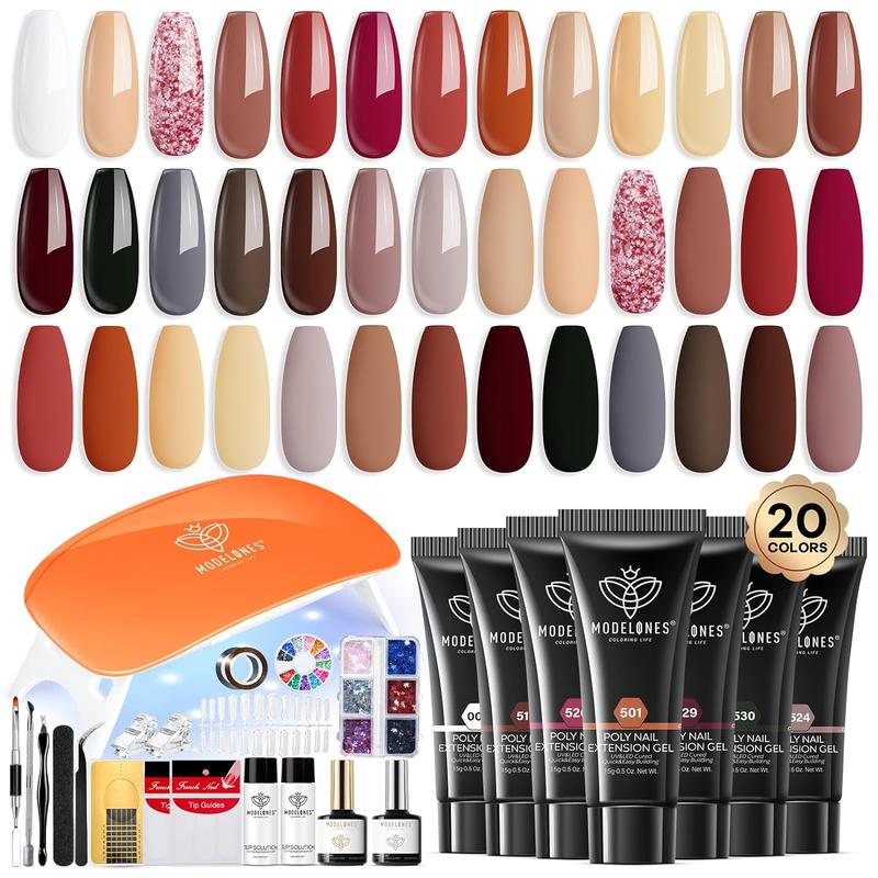 [Flash Sale]MODELONES Poly Nail Gel Kit Starter Kit 20 Colors/32 Colors Nude Pink SHINE with Nail Lamp brush All-in-one Kit Nail Extension DIY at Home Beauty Gifts French Nail Art nail care Beginner Kit birthday Gift 2024 manicure gel-x gelx