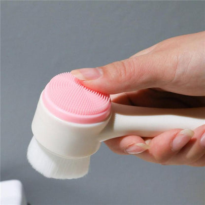 Manual Facial Brush, 1 Count 2 in 1 Handheld Face Cleansing Brush for Home Travel, Portable Soft Face Scrubber Brush, Bathroom Accessories, Facial Skin Care Products for Women Girls