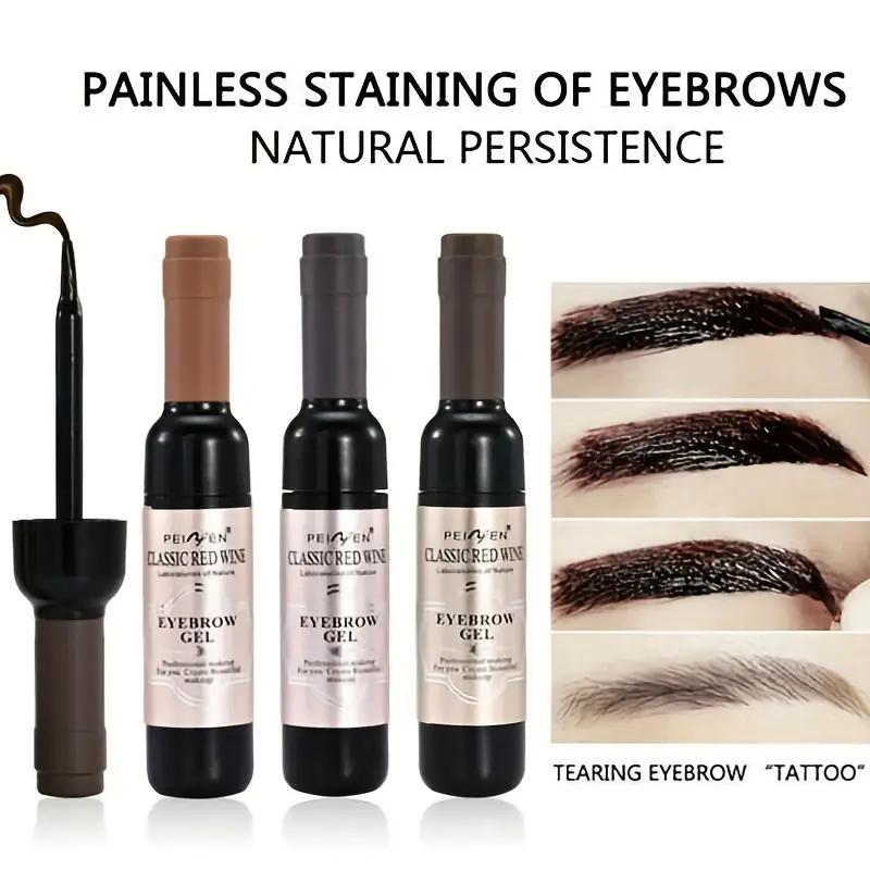 Spring Makeup, 2pcs Red Wine Bottle Eyebrow Tattoo Gel Tinted, Waterproof Natual Tear Off Film Forming Eyebrow Pomade, Long-lasting Eyebrow Dye Cream Eyebrow MAkeup Tool, Makeup Brow Gel Fills and Shapes Brows