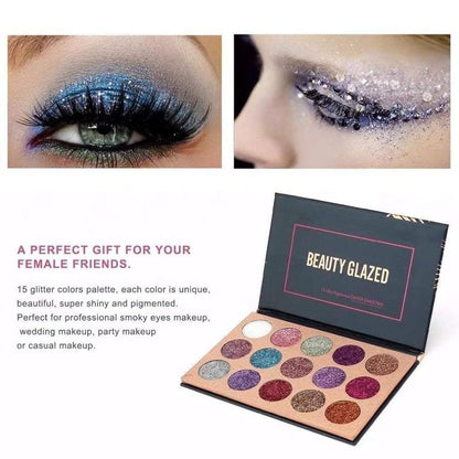 15 Colors Glitter Eyeshadow Palette, Shimmering Eye Shadow Palette, High Pigmented Eyeshadow Powder, Colorful Eye Makeup Products for Women