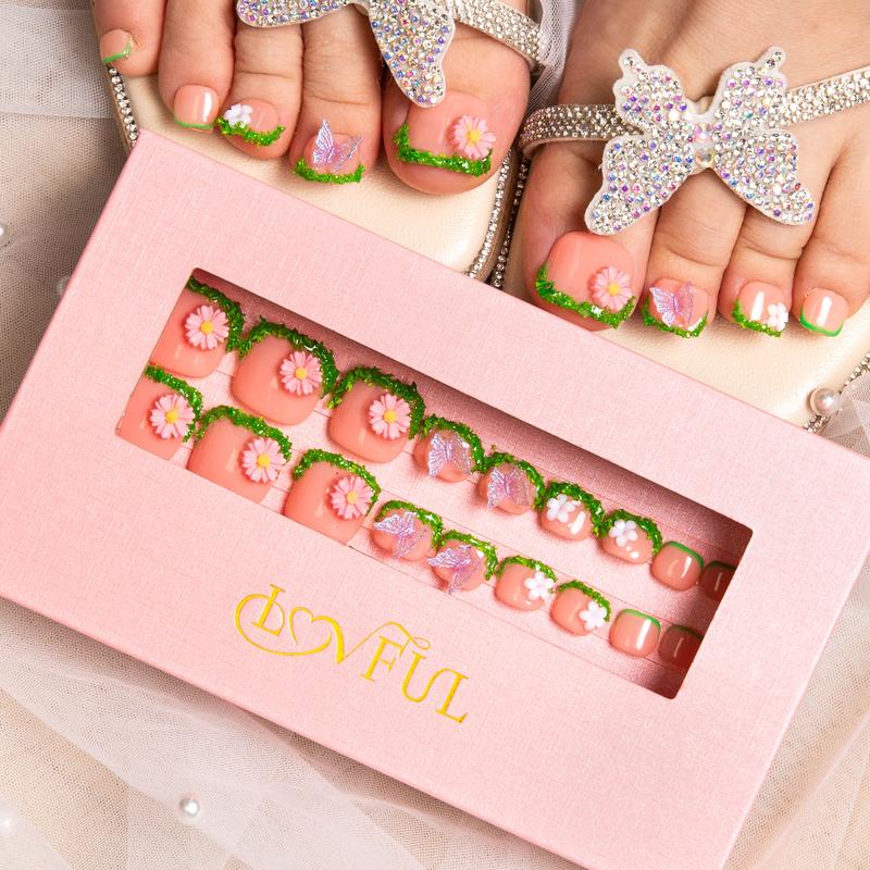 Lovful 20PCS ONE SIZE High Quality Pedicure Acrylic Handmade Press on Toe Nails