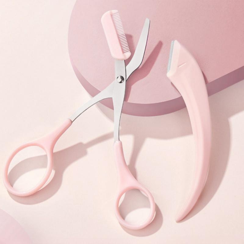 Eyebrow Scissors Set, 2pcs/set?Eyebrow Trimmer, Eyebrow Shaping Tool, Eyebrow Product for Women & Girls, Portable Eye Makeup Tools for Home & Travel