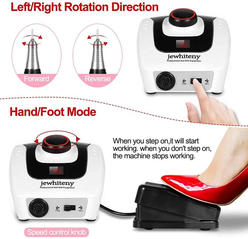 35000 RPM Professional Nail Drill Machine, Portable Electric Efile Drill for Shaping, Buffing, Removing Acrylic Nails, Gel Nails Manicure Pedicure Kit