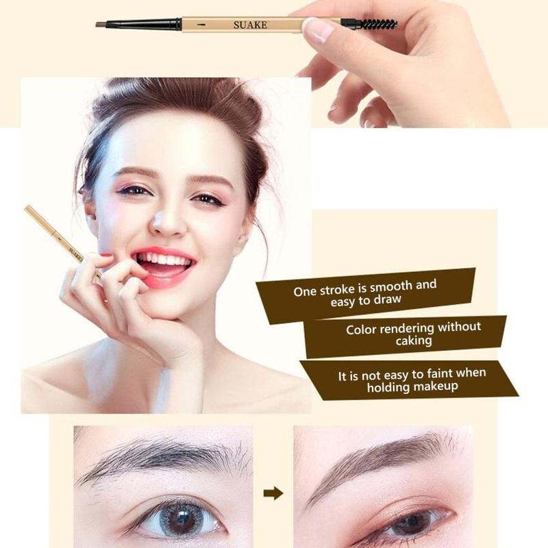 Double Head Eyebrow Pencil & Brush, 1 Count Long Lasting Waterproof Eyebrow Pencil, Retractable Sweat-proof 2 In 1 Pencil & Brow Brush, Makeup Tool For Women & Girls