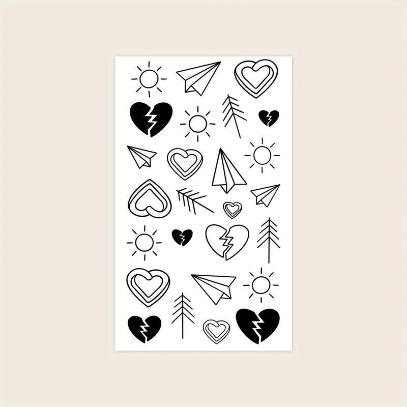 Long-lasting Temporary Tattoo (1 Piece), Heart and Line Pattern Temporary Tattoo Sticker for Party Makeup Performance