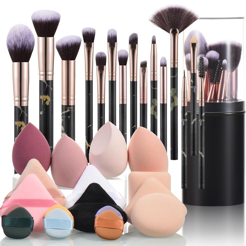 Comfort Makeup Brush and Sponge Set, 32pcs Makeup Brushes & Beauty Sponges & Cosmetic?Powder Puffs Set, Professional Beauty Enhancement Tools for Novices and Beginners, Summer Gift