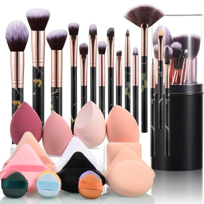 Comfort Makeup Brush and Sponge Set, 32pcs Makeup Brushes & Beauty Sponges & Cosmetic?Powder Puffs Set, Professional Beauty Enhancement Tools for Novices and Beginners, Summer Gift