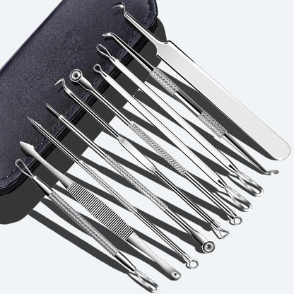 Blackhead Remover Pimple Popper Tool Kit-10 Pcs skin-clearing facial cleansing tools  Zit Popper for Blemish, Pimple Comedone Acne skincare tools for Blackheads, Acnes, Whiteheads, Nose Face with Leather Bag