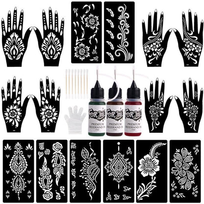 Mixed Color Semi-permanent Tattoo Kit, 1 Set Long-lasting Temporary Tattoo Ink Gel & Sheets Stencils & Accessories, Body Art Kit for Women & Men