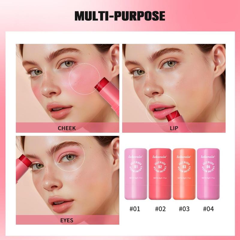 Long Lasting Jelly Blush Stick, 4pcs/set Natural Look Blush for Daily Makeup, Lightweight Blush, Soft Color Shadow, Suitable for All Skins