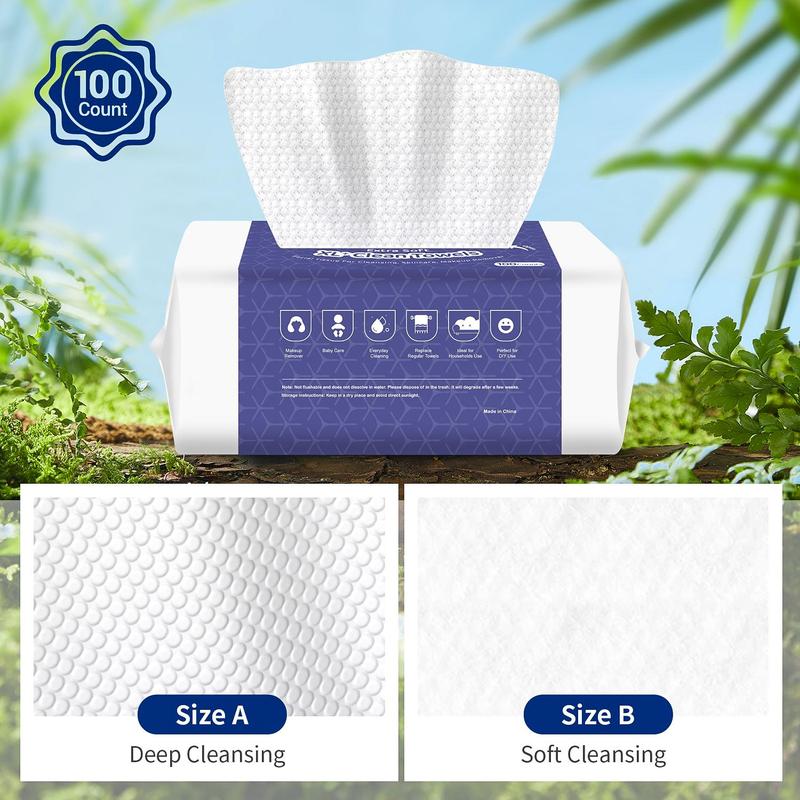 Summer Comfort Disposable Facial Cleaning Towel, 100pcs/pack Gentle Facial Wash Cloth for Sensitive Skin, Lint- Free Facial Tissue for Cleansing, Skincare and Makeup Remover, Dry Wipes, Skincare Tools