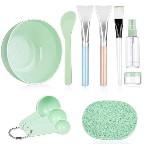 Face Mask Mixing Bowl Set, Anezus 11 Pcs DIY Facemask Mixing Tool Kit with Facial Mask Bowl Stick Spatula Silicone Brush Spray Bottle Puff Soaking Bottle Gauges Skincare Comfort