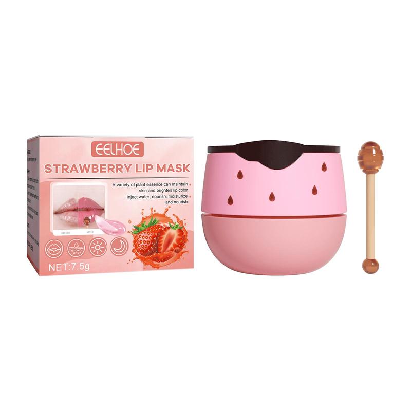 Strawberry Moisturizing Lip Mask with Lip Brush, Exfoliating Nourishing Treatment Lip Mask, Lip Care Treatment Lip Mask for Women & Men