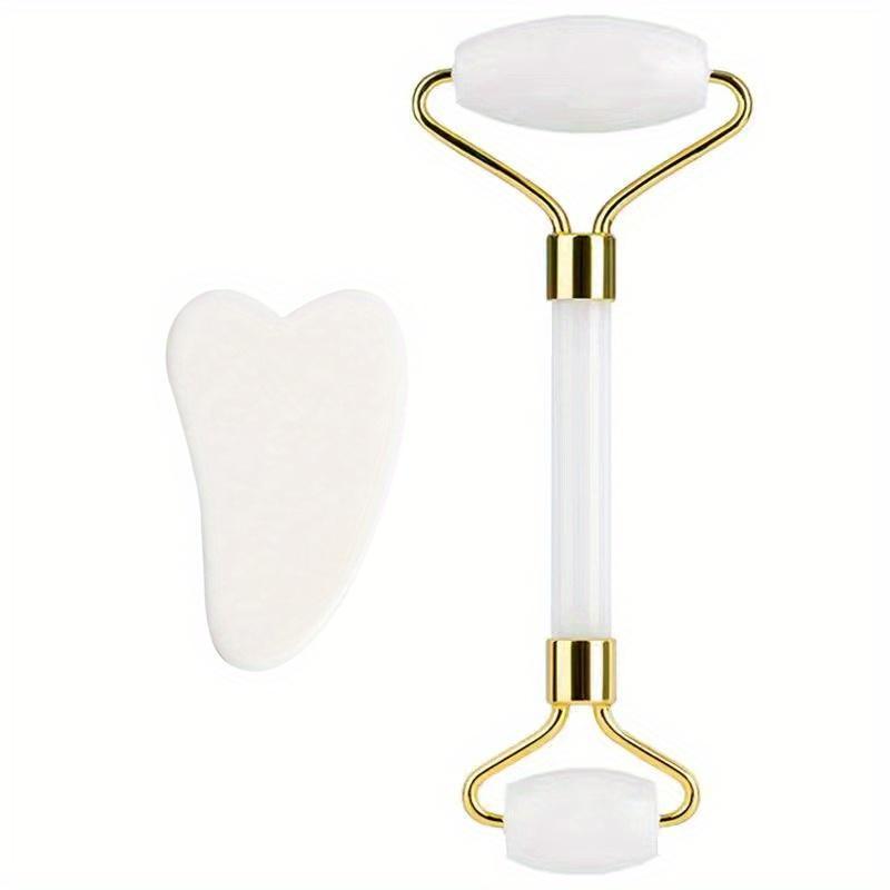 2pcs/set Natural Jade Gua Sha & Roller, Handheld Massager for Face, Neck, Body, Muscle, Manual Massage Tool for Skin Care, Handheld Manual Massager