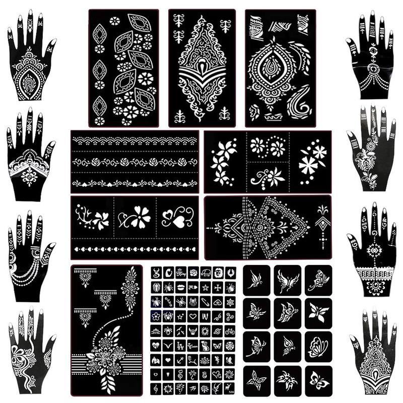 18 Sheets Henna Tattoo Stencil Kit, 97 PCS Temporary Glitter Airbrush Flower Tattoo Stencils for Women and Girls Arabian Realistic Tattoo Stickers for Face Paint Body Art Durable