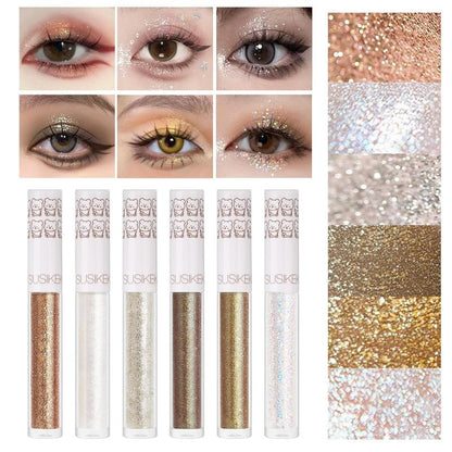 6Pcs Liquid Glitter Eyeshadow & Eyeliner Set - Korean Makeup Bling for Under Eye, Shimmer Eye Make Up Valentine's Day Gift, Long Lasting Quick Drying Pigmented Glitter Glue for Crystal Looks