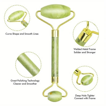 Dual-ended Natural Jade Stone Face Massage Roller, 1 Count Face & Eye Massage Tool, Professional Skincare Tools For Women & Men