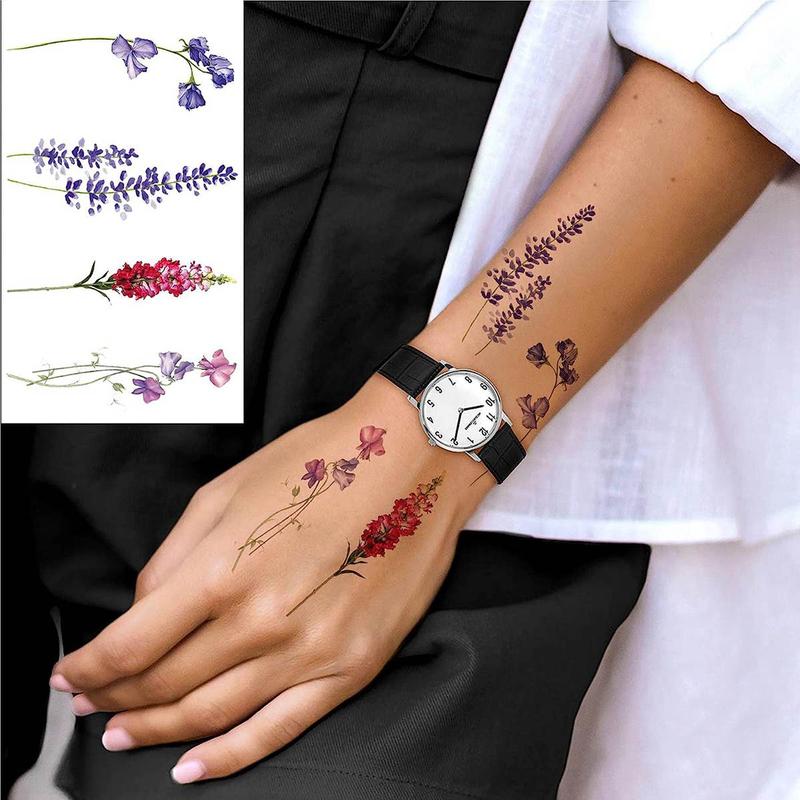 Flower Pattern Temporary Tattoo Stickers, 12pcs Waterproof Fake Tattoo Stickers, Body Art Stickers For Women & Men