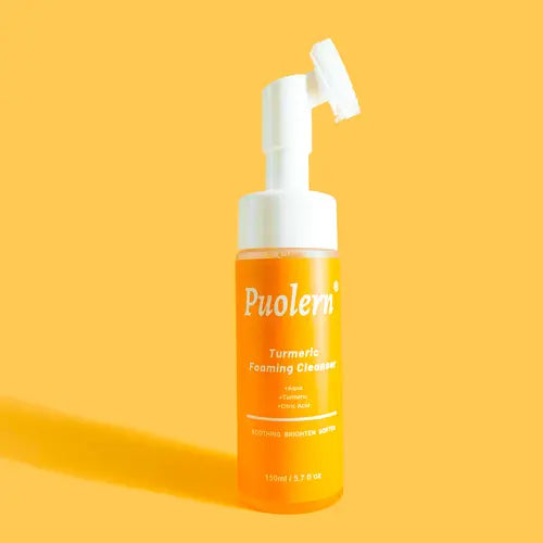 NEW -Puolern Turmeric + Kojic Acid Foaming Facial Cleanser + Silicone Brush Cleansing Skincare