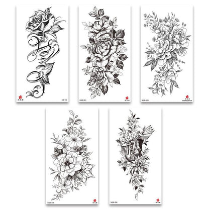 5pcs Flower Pattern Temporary Tattoo Sticker, Waterproof Pattern Tattoo Sticker for Women & Men