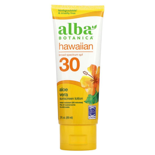 Alba Botanica Hawaiian Sunscreen Lotion, SPF 30, Aloe Vera, 3 fl oz (89 ml)