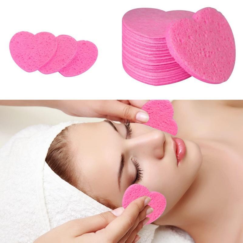 20pcs Portable Heart Shape Compressed Facial Sponge, Honeycomb Facial Cleansing Pad, Skin Friendly Cleansing Exfoliating Wood Pulp Makeup Removal Pad, Facial Cleansing Tool