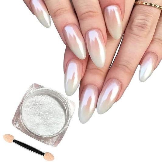 White Pearl Chrome Nail Powder,Mirror Effect Aurora Magic Pearlescent Nail Jewelry Glitter Powder Holographic Pigment, Symphony Mermaid Pearl Neon Ice Aurora Dust Nail Powder,DIY Nail Art Decorations Gel Nail Care Gel Nail Care Color Shimmer