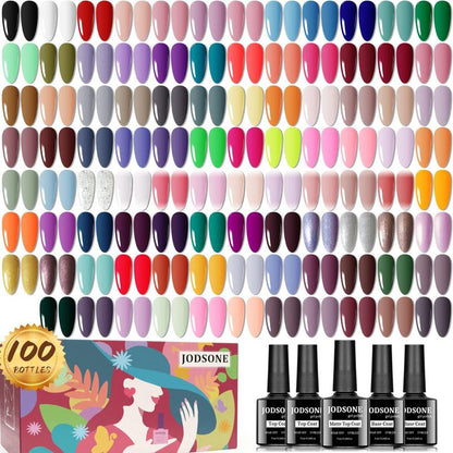 JODSONE 100 PCS Gel Nail Polish Kit No Wipe Soak off Base Coat and Matte Glossy Top Coat Gel Polish Collections Gifts for Manicure Lovers