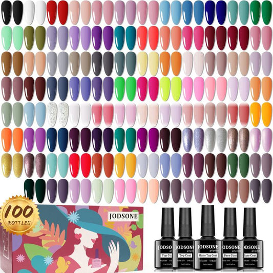 JODSONE 100 PCS Gel Nail Polish Kit No Wipe Soak off Base Coat and Matte Glossy Top Coat Gel Polish Collections Gifts for Manicure Lovers