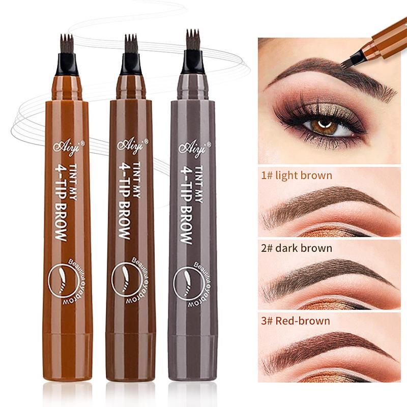 4 Fork Tip Liquid Eyebrow Pencil, Waterproof Long Lasting Eyebrow Pen, Brow Styling Brush, Brow Shading & Filling Pencil, Eyebrow Pen, 4 Point Eyebrow Pencil Waterproof Eye Brown Makeup, Eye Brow Pen Cosmetic for Women