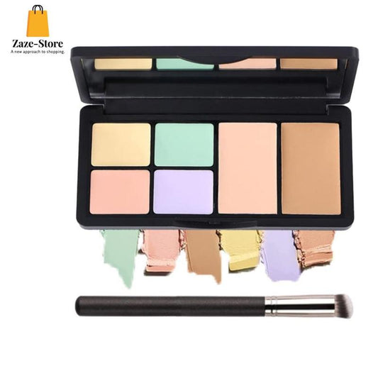 6 Colors Correcting Concealer Palette, Makeup Cream Contour Palette with Brush, Contouring Foundation Highlighting Concealer Palette for Conceals Dark Circles, Redness, Acne, Blemish