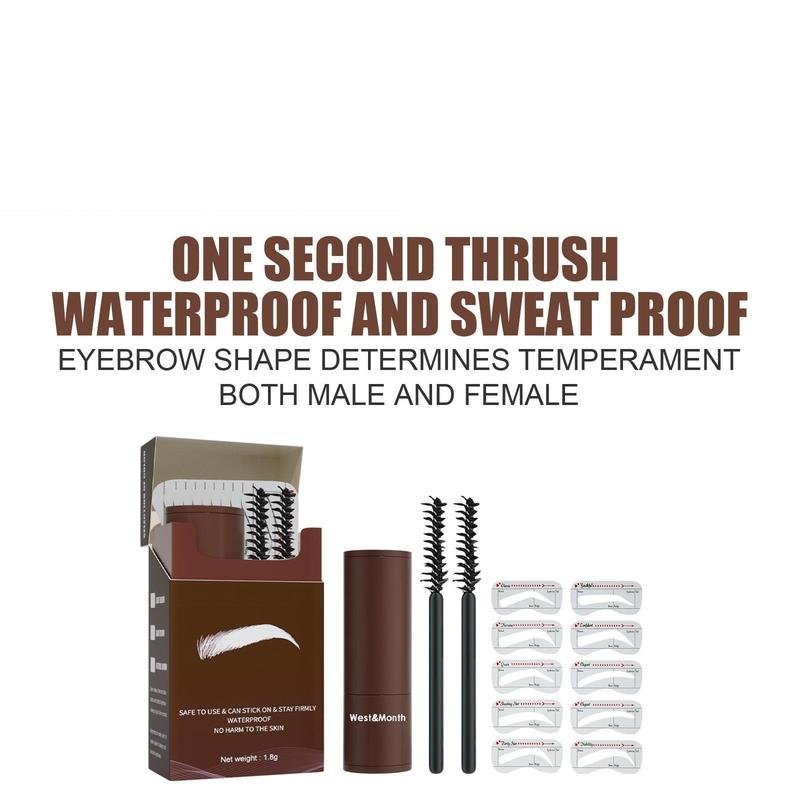 Waterproof Eyebrow Powder Set (1 Set), Including 10pcs Eyebrow Stamp & 2pcs Brush, Long Lasting Eyebrow Powder Stick, Eye Brow Makeup Tool for Women