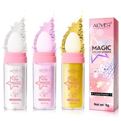 Glitter Powder, 3 Counts/set Highlighter Makeup, 3D Face Blusher Fairy Highlight Patting Powder, Magic Color Shimmering Powder