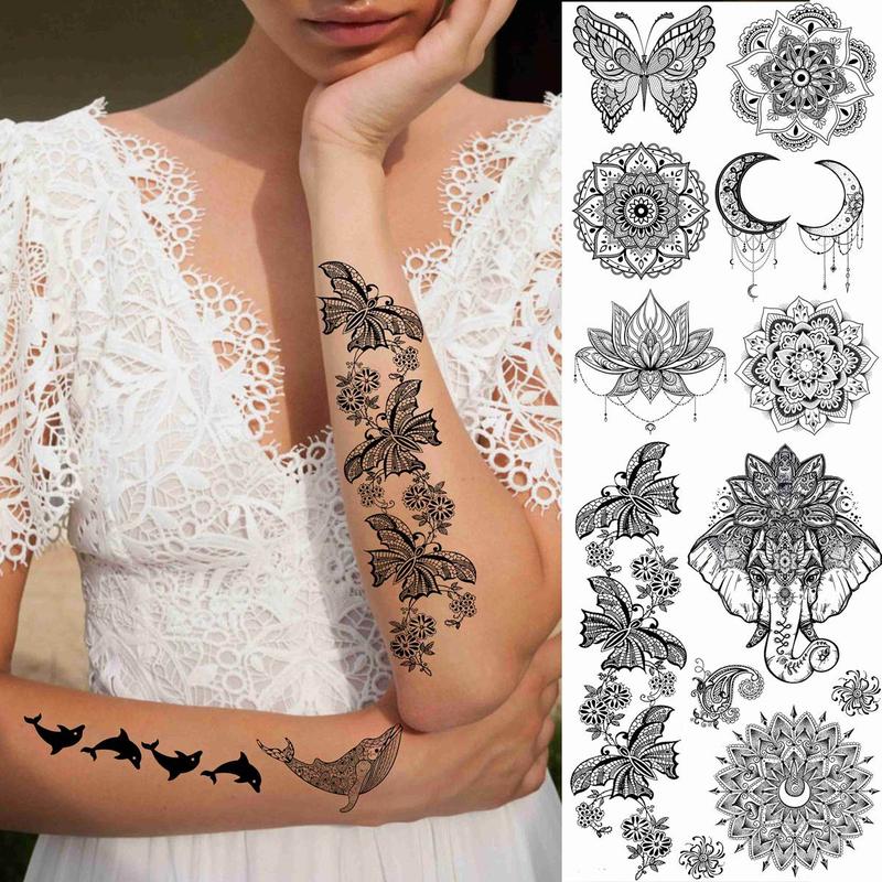 Vintage Butterfly & Moon Pattern Temporary Tattoo Sticker, 28pcs/set Waterproof Fake Tattoo Sticker, Body Art Sticker for Women & Men