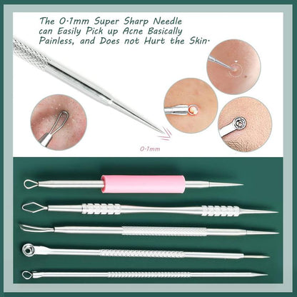 Professional Blackhead Remover Tool Kit, 1 Set Blackhead Extractor Tool with 10x Magnifying Glass, Acne Pimple Popper Kit, Skincare Tools for Women