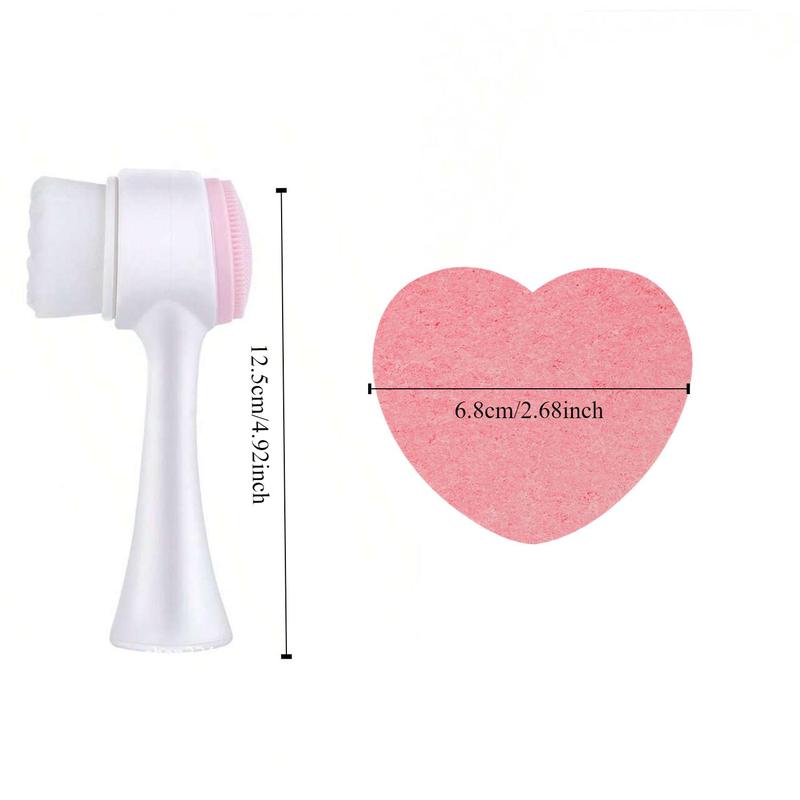 Facial Cleaning Tool Set, 6 Counts/set Heart Shape Double-sided Face Wash Sponge & Face Brush, Makeup Removal Tool, Face Wash Tool