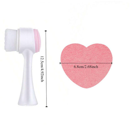 Facial Cleaning Tool Set, 6 Counts/set Heart Shape Double-sided Face Wash Sponge & Face Brush, Makeup Removal Tool, Face Wash Tool