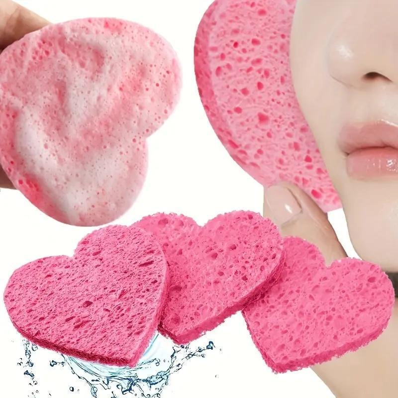 Disposable Heart Shaped Facial Cleansing Puff, Facial Washing Sponge, Skincare Tool, Dual Sided Facial Scrubber, Compressed Facial Sponges for Travel