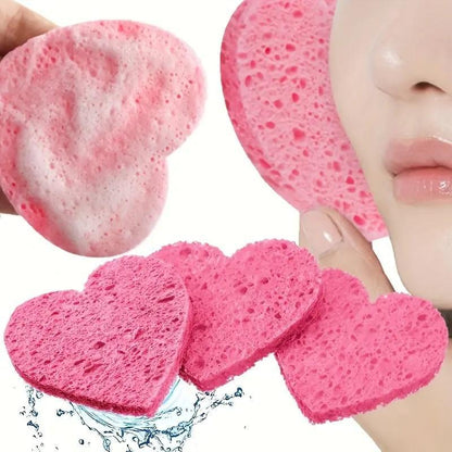 Disposable Heart Shaped Facial Cleansing Puff, Facial Washing Sponge, Skincare Tool, Dual Sided Facial Scrubber, Compressed Facial Sponges for Travel