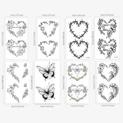 Heart & Wreath Design Waterproof Tattoo Stickers, 8pcs/set Mixed Patterns Temporary Tattoo Sticker for Women & Girls, Body Art Face Art Stickers