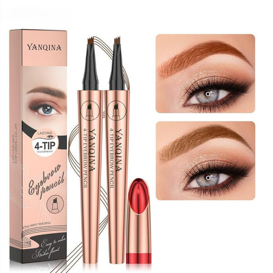 Four-headed Bifurcated Eyebrow Pencil, 2pcs/set Liquid Eyebrow Pencil, Waterproof Long Lasting Eyebrow Pencil, Brow Styling Brush, Brow Shading & Filling Pencil