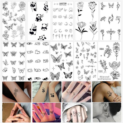 Mix Styles Temporary Tattoo Stickers, 10pcs/set Cartoon Animal & Flower Patterns Tattoo Sticker for Women & Men, Body Art Fact Art Stickers for Face Arm Neck