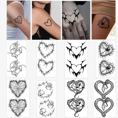 Heart & Wreath Design Waterproof Tattoo Stickers, 8pcs/set Mixed Patterns Temporary Tattoo Sticker for Women & Girls, Body Art Face Art Stickers