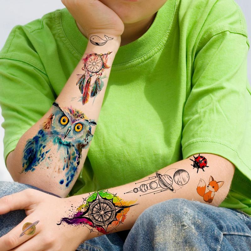 6pcs Lion & Wolf & Astronaut & Flower Pattern Temporary Tattoo, Body Decals for Women and Men